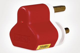 TSP1AF Surge protection plug. Red top with flat earth pin for dedicated power outlets